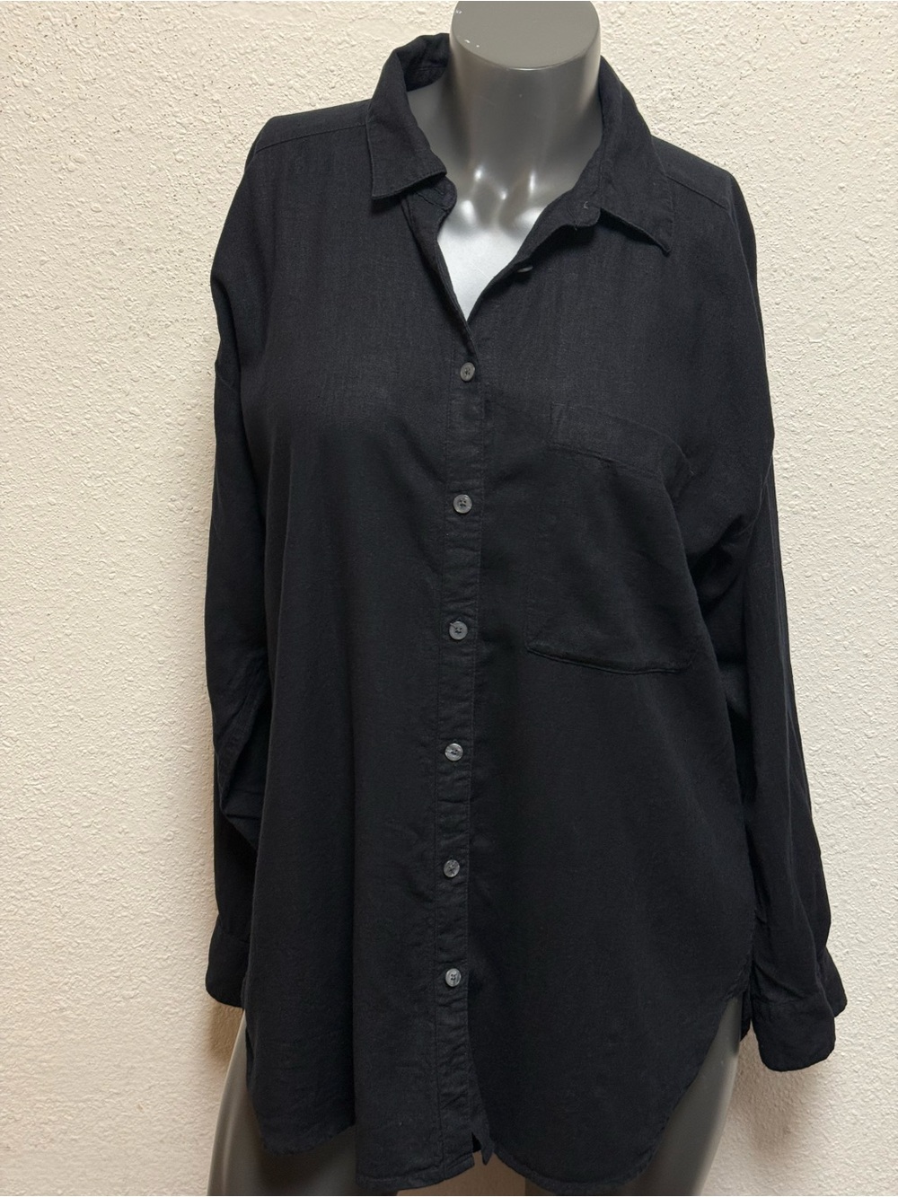 LOFT Black Relaxed Button-Down Shirt